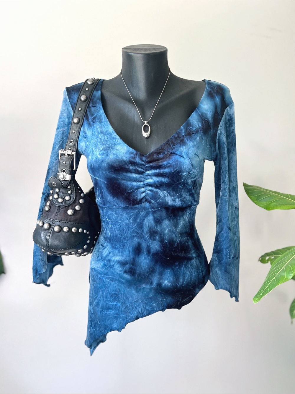2002 RARE Vintage Dynamite | Witchy Blue Velvet Asymmetrical Top